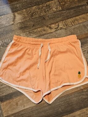 Charlotte Russe Peach Drawstring Athletic Shorts with Pineapple Embroidery